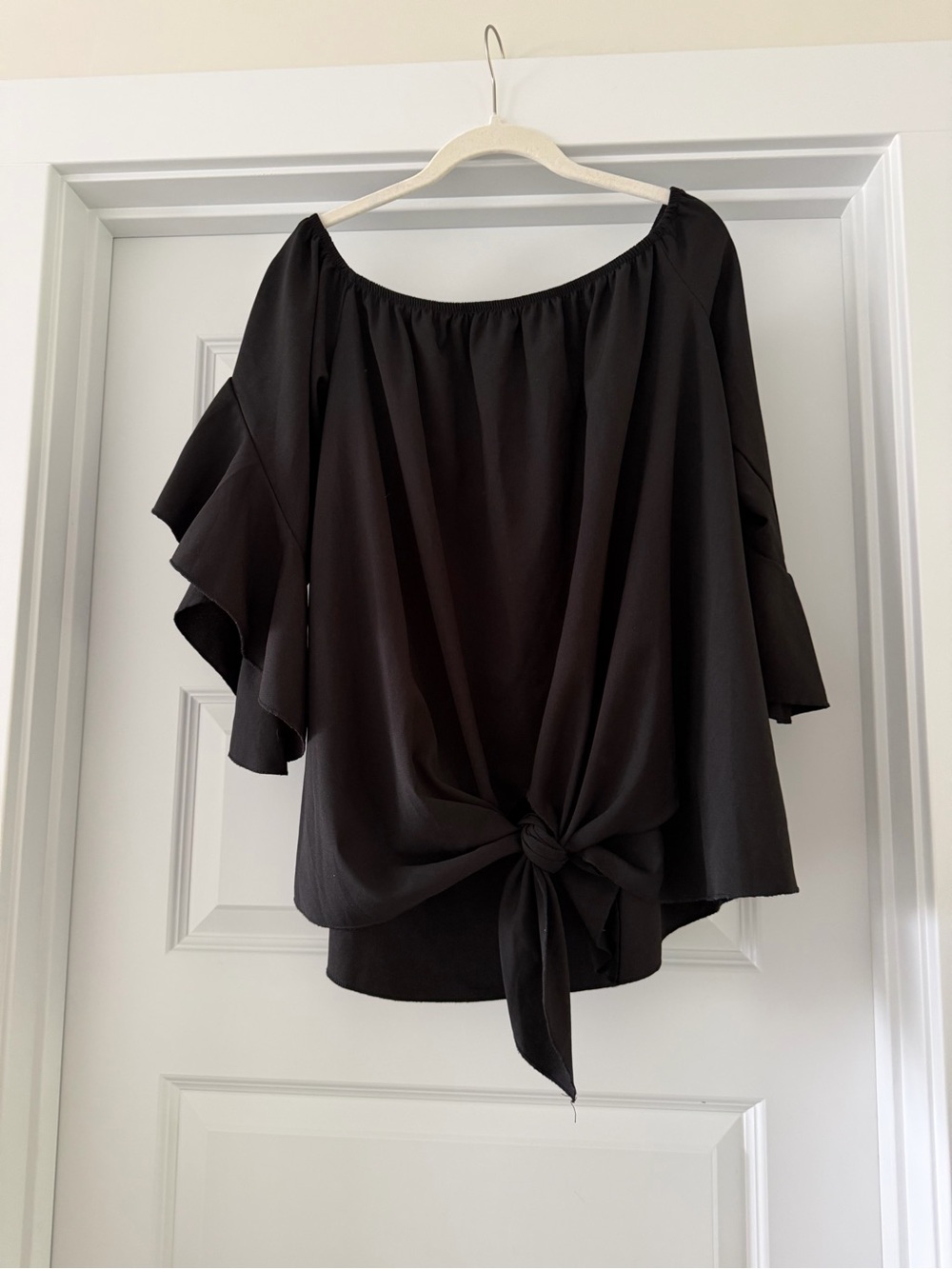 Black Off-Shoulder Tie-Front Women's Top